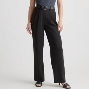 Quince Stretch Crepe Pleated Wide Leg Pants‎ Trousers Black 2
